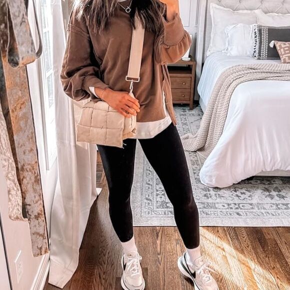 New puffer crossbody shoulder handbag purse neutral designer-look tan gold-tone - Picture 9 of 14